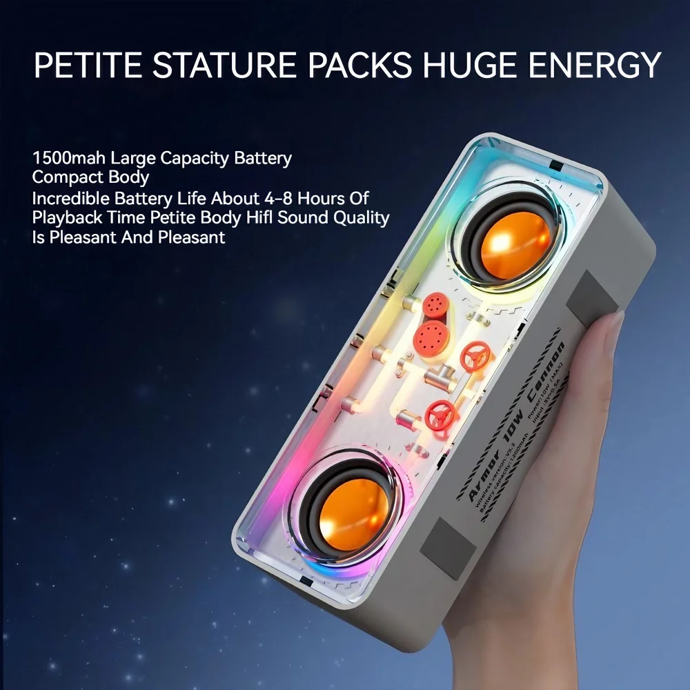 STONEGO Transparent Mech Wireless Bluetooth Speakers - Home, Computer and Gaming Speakers with Colorful Glow - High-Performance Bass Diaphragm Speakers - Enhanced Sound for Games, Music and Movies