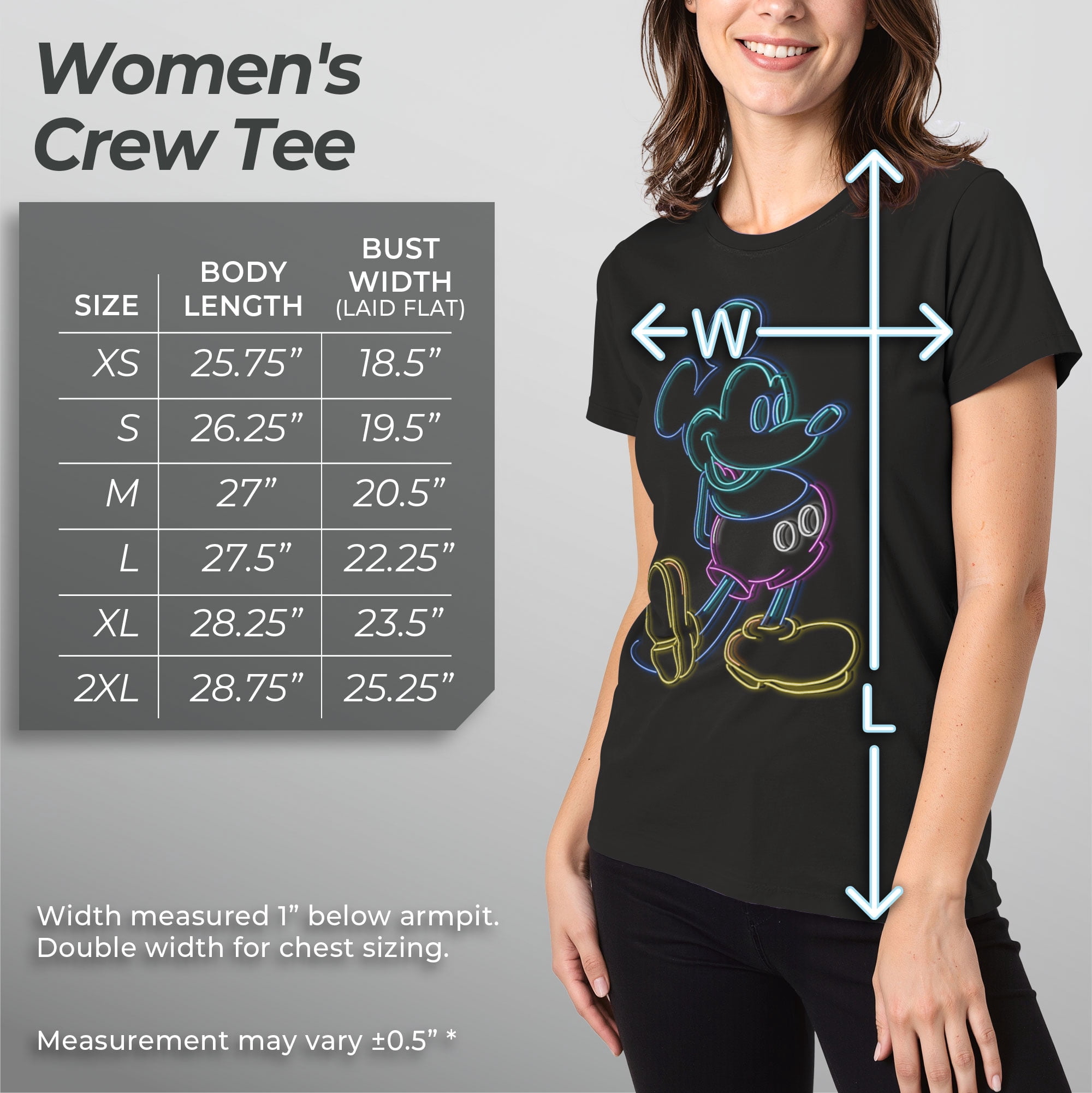Women's Mickey & Friends Bright Neon Mickey Mouse Outline Graphic Tee Black Medium