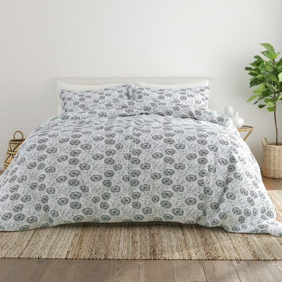 Noble Linens Light Gray Make a Wish Print 3-Piece Duvet Cover Set, King/Calking
