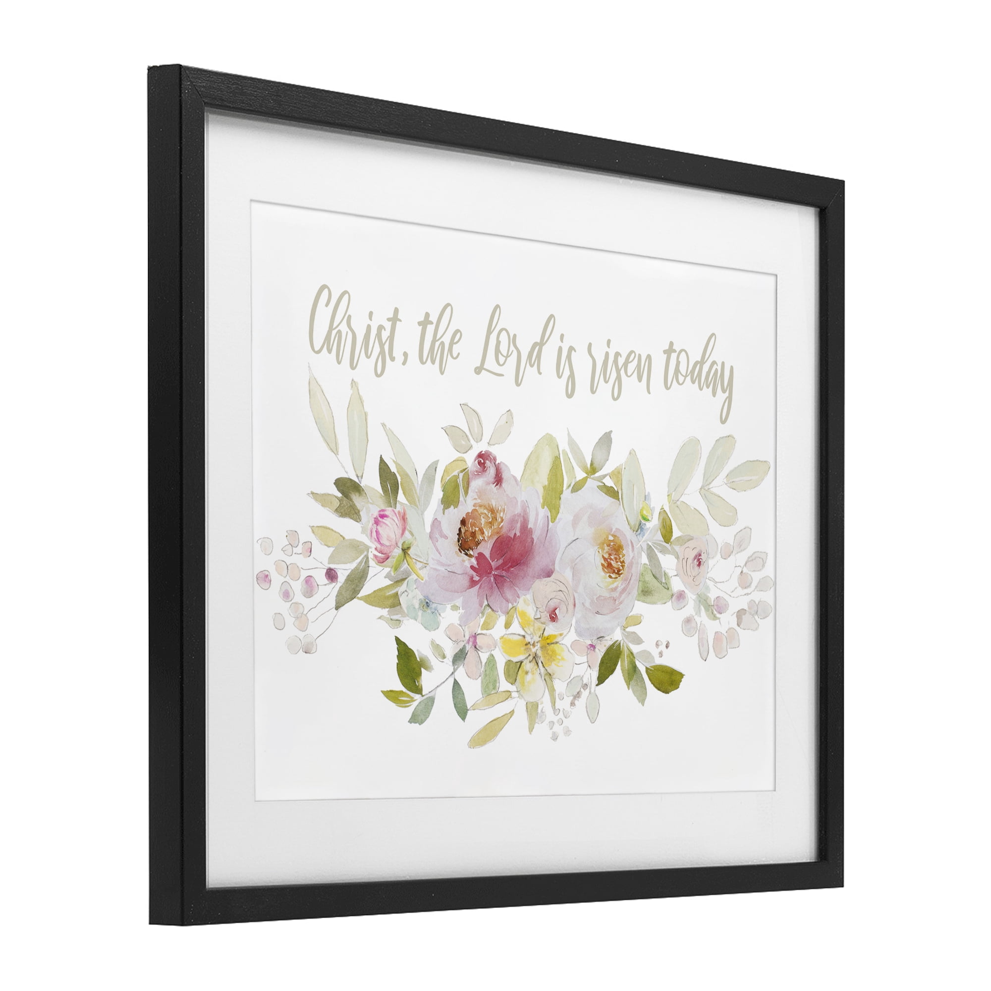 Stupell Industries The Lord Is Risen Florals Black Framed Print Under Glass, design by Patricia Pinto