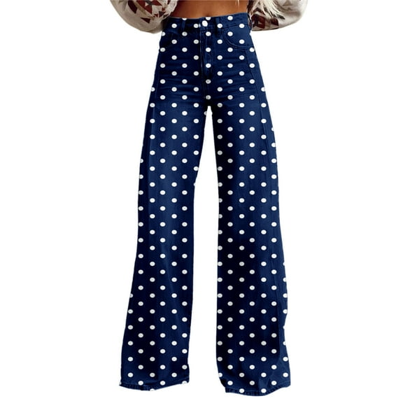 Bovemsi Wide Leg Pants Woman High Waist Patterned Lightweight Loose Fit Casual Colorful Trouser Jeans Travel Pants