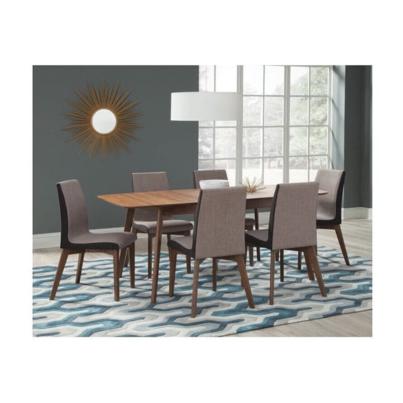 7-Piece Dining Set - Walnut & Gray Table with 6 Chairs - Euro Style Dining Room Set
