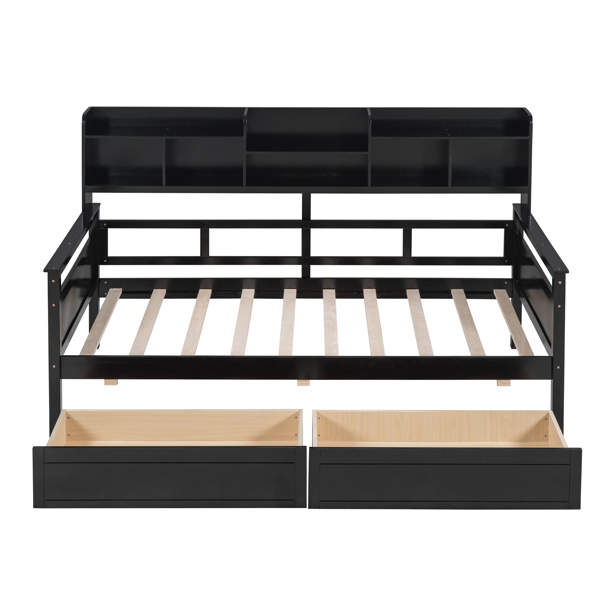 Euroco Wood Twin Size Platform Bed with 2 Drawers, Captain Bed with Storage Shelves, Espresso
