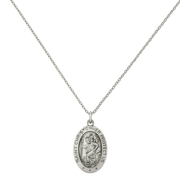 Primal Silver Sterling Silver St. Christopher Medal on 18-inch Forzantina Cable Chain