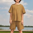 thumbnail image 6 of Efsteb Boys Summer Outfits 2 Piece Casual Set Short Sleeve Tshirt Elastic Waist Shorts Kid Clothing Sets Sweatsuit (Khaki,11-12 Years), 6 of 7