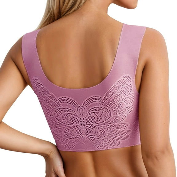 KHONTS,Women's Seamless Sleep Bras Leisure Sports Yoga Bra Padded Wireless Thin Soft Comfy Bralettes Pink 50