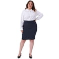 thumbnail image 3 of DARING DIVA Women's Plus Size Knit Mini High Waist Above Knee Pencil Skirt 1X Navy Blue, 3 of 6