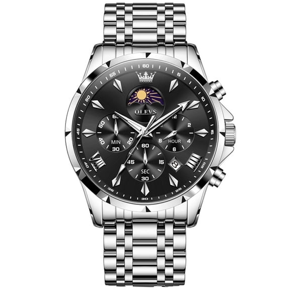 OLEVS Automatic Watches for Men Self Winding Mechanical Multifunction Moon Phase Multi Calendar Luminous Fashion Dress Luxury Style Stainless Steel Reloj Para Hombre