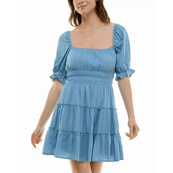 Trixxi SLATE Women's Juniors' Puff-Sleeve Tiered Fit & Flare Dress, US Small