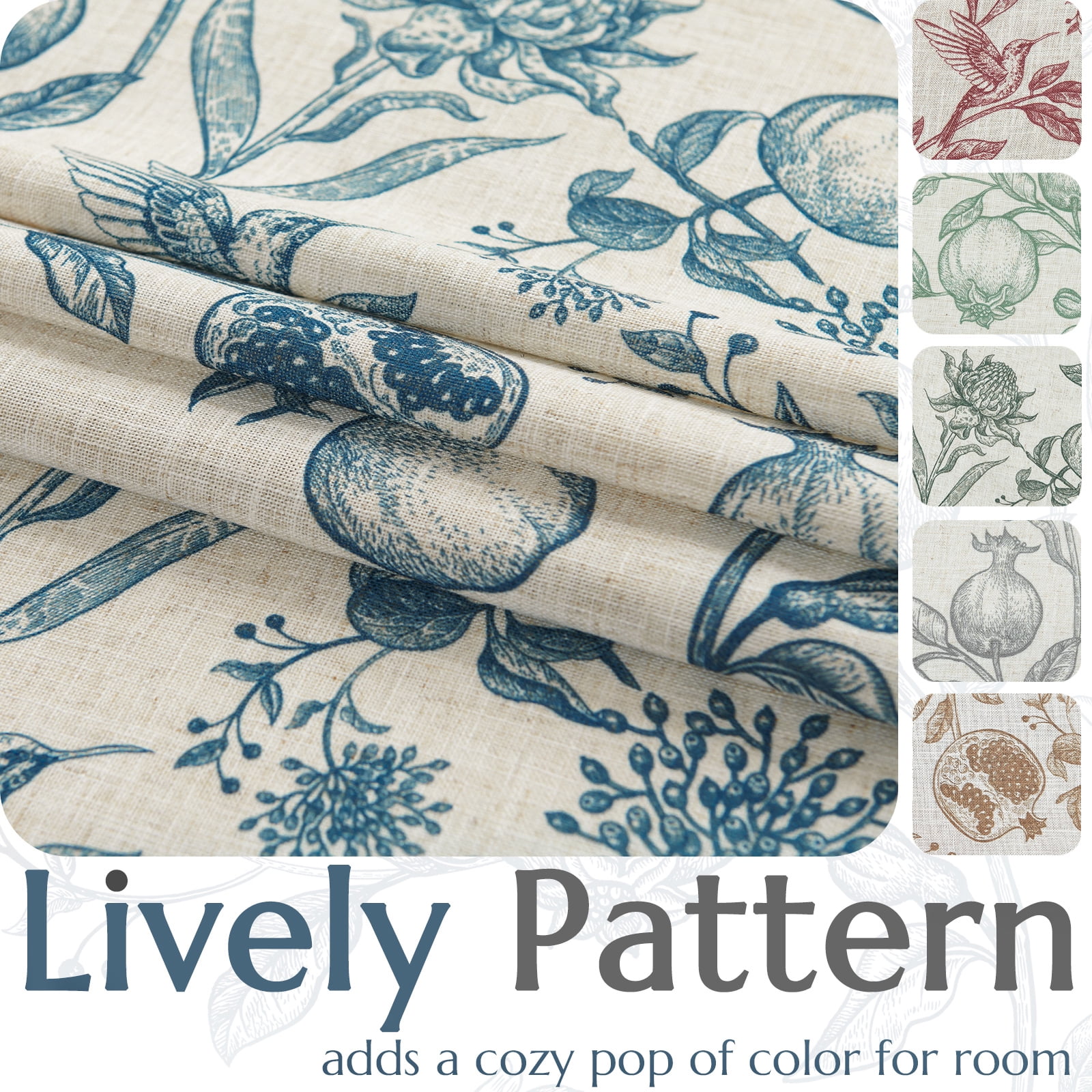CURTAINKING Linen Curtains Floral Curtains for Living Room 84 Inch Long Blue French Curtains Back Tab Light Filtering Toile Print Farmhouse Bedroom Curtains Window Curtain Set 2 Panels