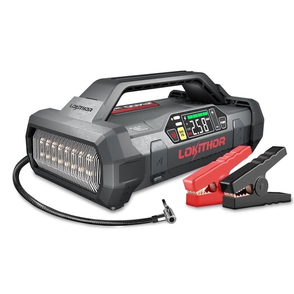 LOKITHOR JA400 1750A Car Jump Starter with Air Compressor for 7.5L Gas/5.5L Diesel, 150PSI Tire Inflator, 60W Fast Charging, 12V Battery Booster Box