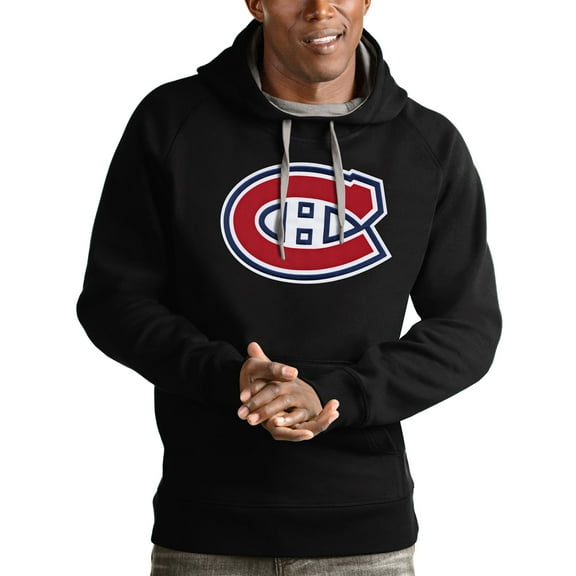Men's Antigua Black Montreal Canadiens Logo Victory Pullover Hoodie
