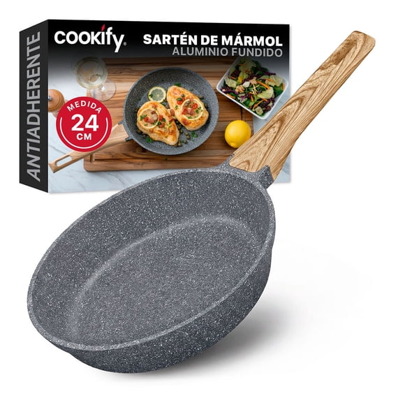 Sartén de Aluminio con Revestimiento Antiadherente, 100% Libre de PFOA Cookify (Mármol Gris, 24 cm)