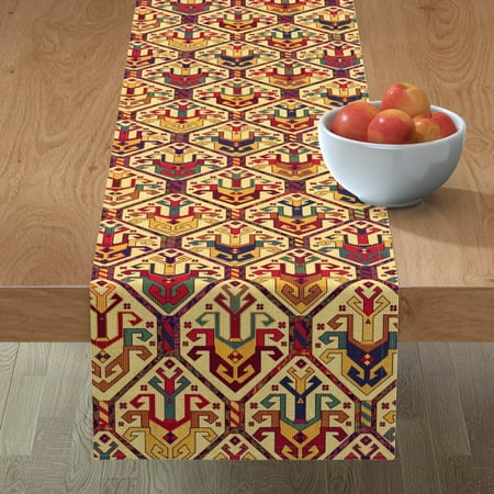 

Cotton Sateen Table Runner 90 - Kilim Exotic Pattern Red Blue Yellow Traditional Print Custom Table Linens by Spoonflower