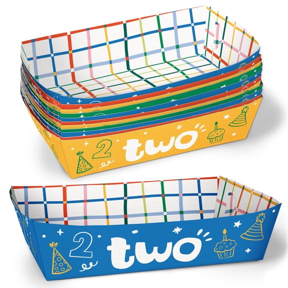 Big Dot of Happiness Time Two Party 2nd Birthday Paper Food Trays, Disposable Food Boats for Assorted Colorful Birthday Party, Double-Sided Meal Holders for Nachos, Hot Dogs, Snacks - 12 Ct