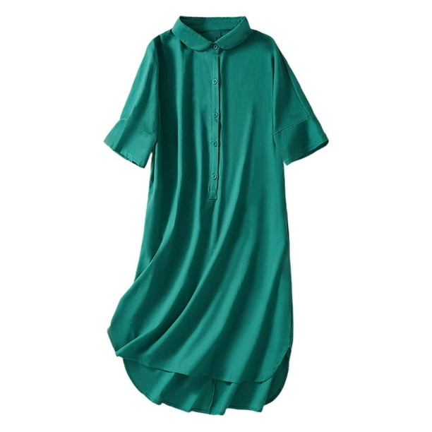 Vestido sin mangas con cuello y botones para mujer - Poliéster ligero para ropa informal de verano