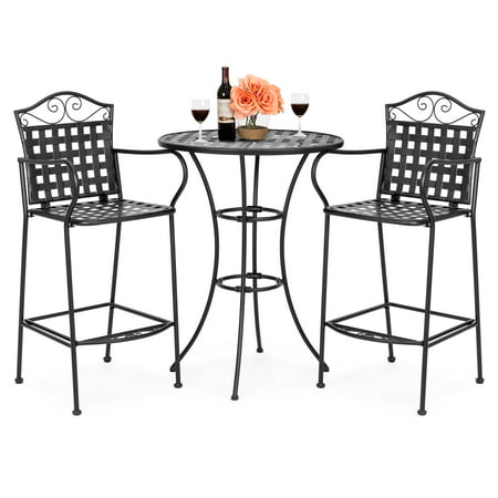 Best Choice Products Woven Pattern Wrought Iron 3-Piece Bar Height Outdoor Bistro Set, (Best Paint For Wrought Iron Patio Furniture)