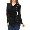 thumbnail image 3 of INSPIRE CHIC Women's Cowl Neck Buttons Decor Long Sleeves Ruched Top, 3 of 6