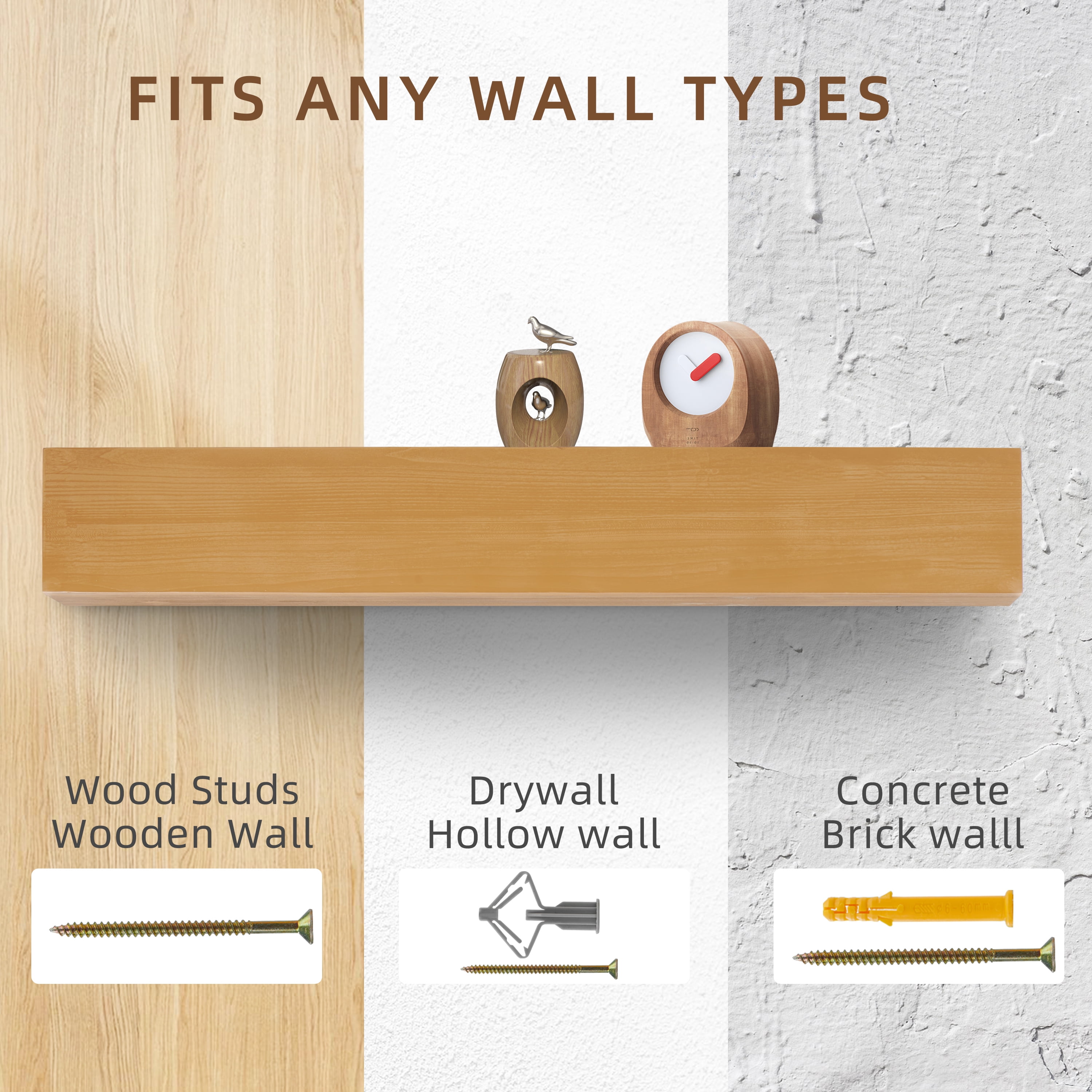 48" Rustic Wood Fireplace Mantel | Wall-Mounted & Floating Shelf for Home Decor