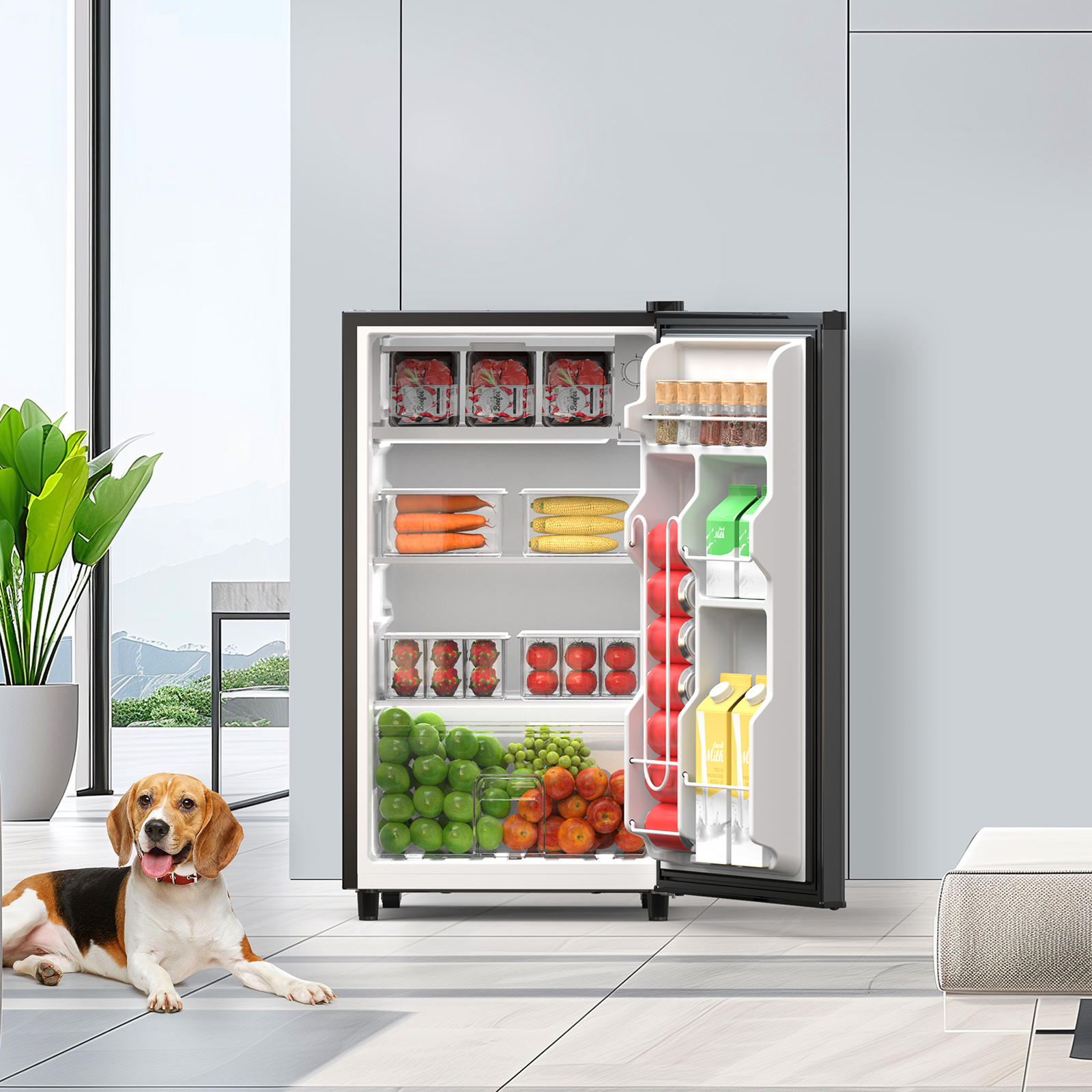JIOABL 3.2 Cu. Ft. Refrigerator with Freezer, Low Noise, Adjustable Temp, Ideal for Dorms & Offices, Black