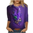 thumbnail image 2 of REORIAFEE Mardi Gras Tee Shirts for Plus Women Mask Prints 3/4 Sleeve Shirts Crewneck Carnival Fancy Tees Theme Party Fashions Tops Loose Blouse Blue XXXXXL, 2 of 5