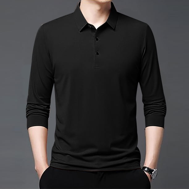 pstuiky Camisas de manga larga de invierno para hombre, Camisa/top informal de manga larga con solapa a cuadros para hombre, moda de primavera e invierno tops de invierno para hombre l
