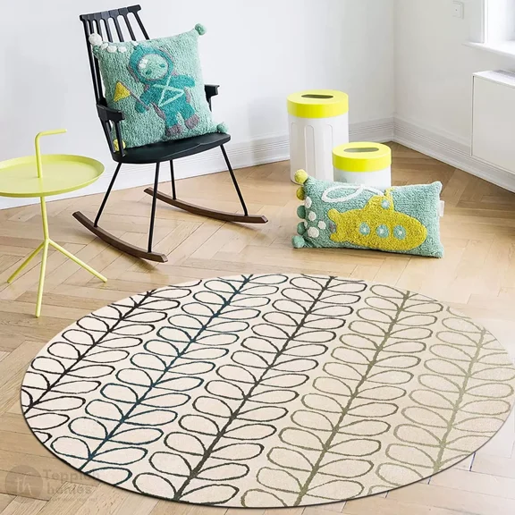 Ivory area rug 5x5, 6x6, Hand tufted carpet 7x7, 8x8, Round shape, Living, Bed,room, Geometric wool rugs 9x9, 10x10
