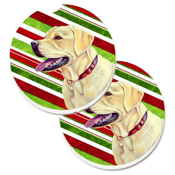 Labrador Candy Cane Holiday Christmas Set of 2 Cup Holder Car Coaster