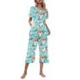 thumbnail image 3 of Ekouaer Women's Pajamas Set Short Sleeve Top With Capri Pants Pjs Lounge & Sleepwear Set, 3 of 4