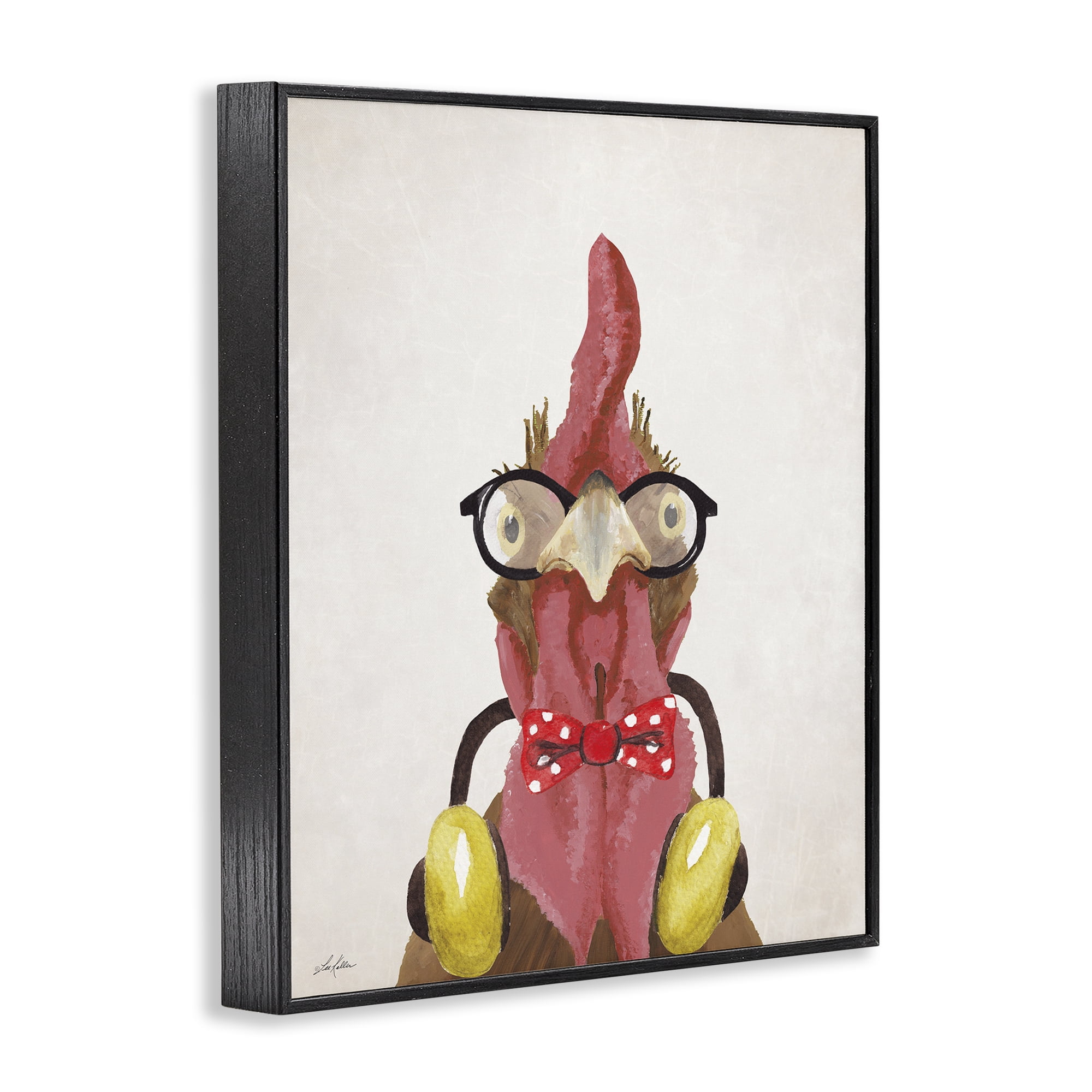 Stupell Industries Hipster Bird & Headphones Animals & Insects Painting Black Framed Art Print Wall Art, 24 x 30