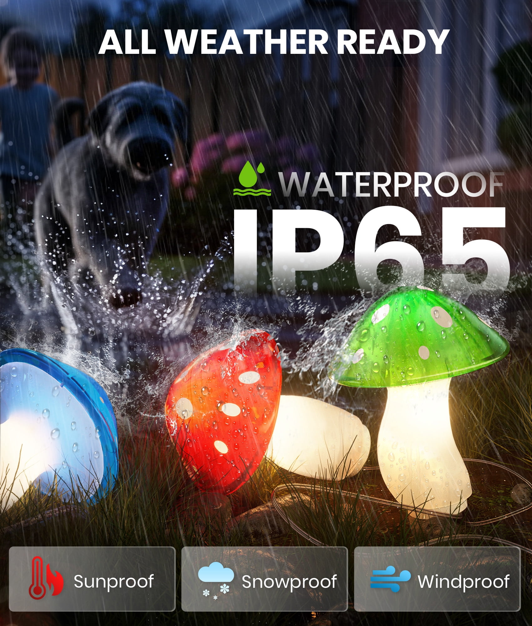 BITPOTT Solar Mushroom Lights Outdoor Multicolor IP65 Waterproof 8 Modes 9 Pack 30FT