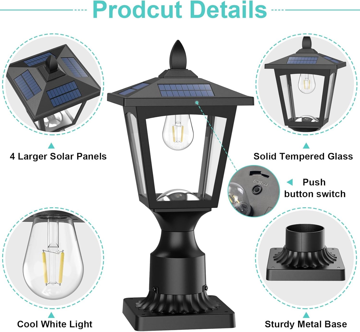 Dusk to Dawn Solar Lamp Post Light with Pier Mount Base, Waterproof Outdoor Solar Post Lights for Garden Yard Landscape Pole Pillar Decoration (Cool White 6000K)