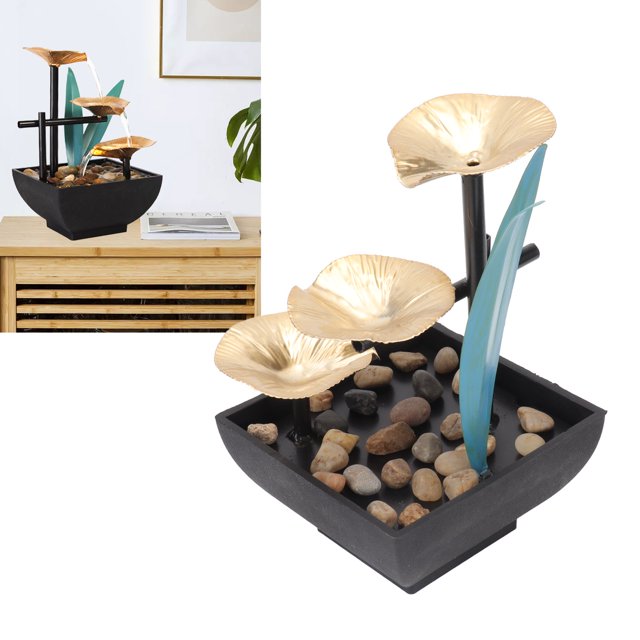 Decoración de la Fuente de Agua, 3 Capas Maravillosas Fuentes de Agua de Escritorio Gif Decorativa Con Accesorios de Piedra para la Oficina