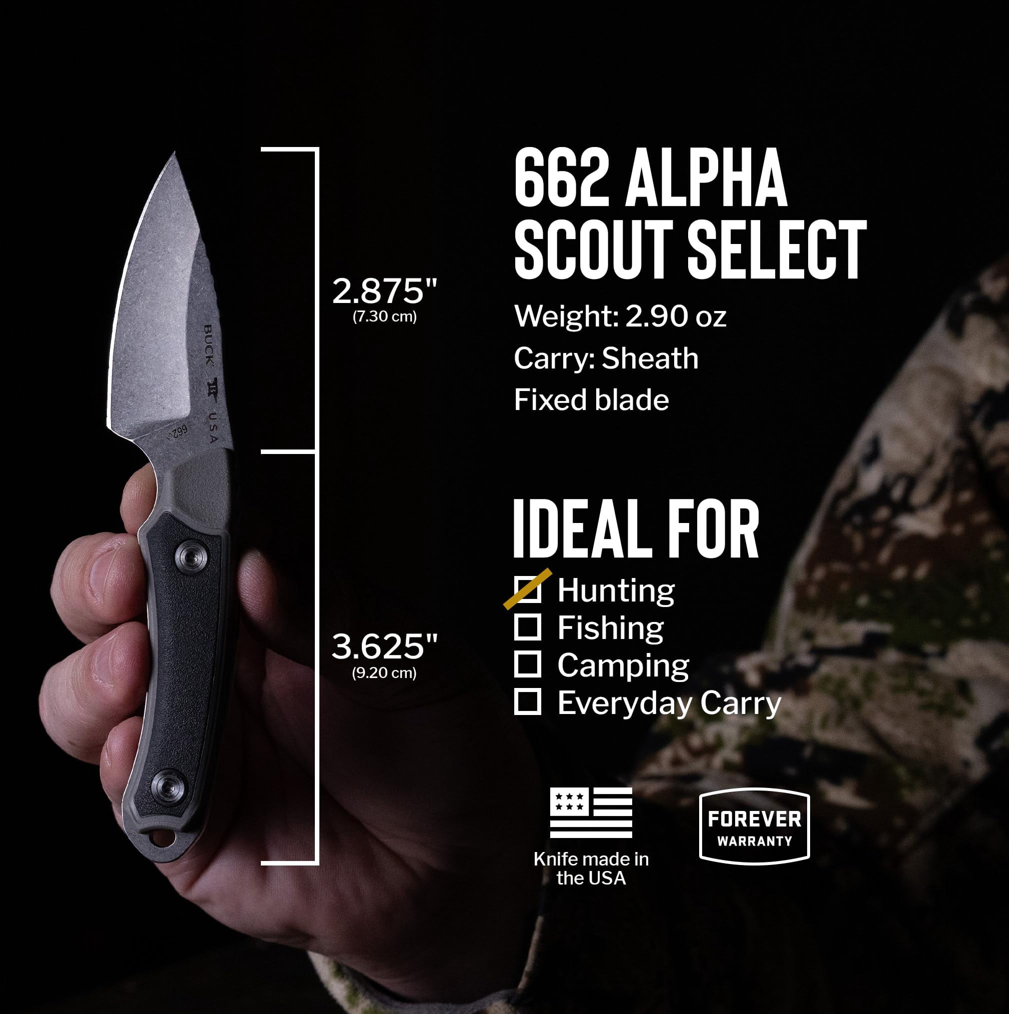 Buck Knives 662 Alpha Scout Select Fixed Blade Hunting Knife with 420HC Steel, Gray