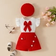 thumbnail image 2 of Utlike Girls Outfits Toddler Butterfly Sleeves Bowknot Ribbed Tops T Shirt Shorts Hat Clothing Set Athletic Clothes For Kids Matching Sets Size 2 Years-3 Years, 2 of 8