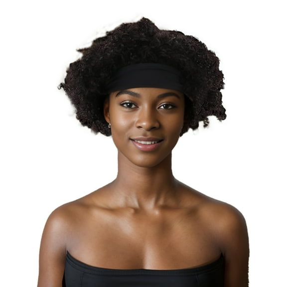 Unique Bargains 1 Pc Medium Wave Curly Short Hair Hair Wig Real Human Hair 6in Human Wig Black for Women