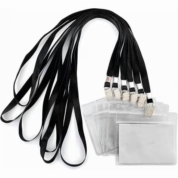50 Lanyards with ID Holders, suitable for name tags, waterproof, transparent plastic name badge holders, compatible with ID cards, horizontal design.