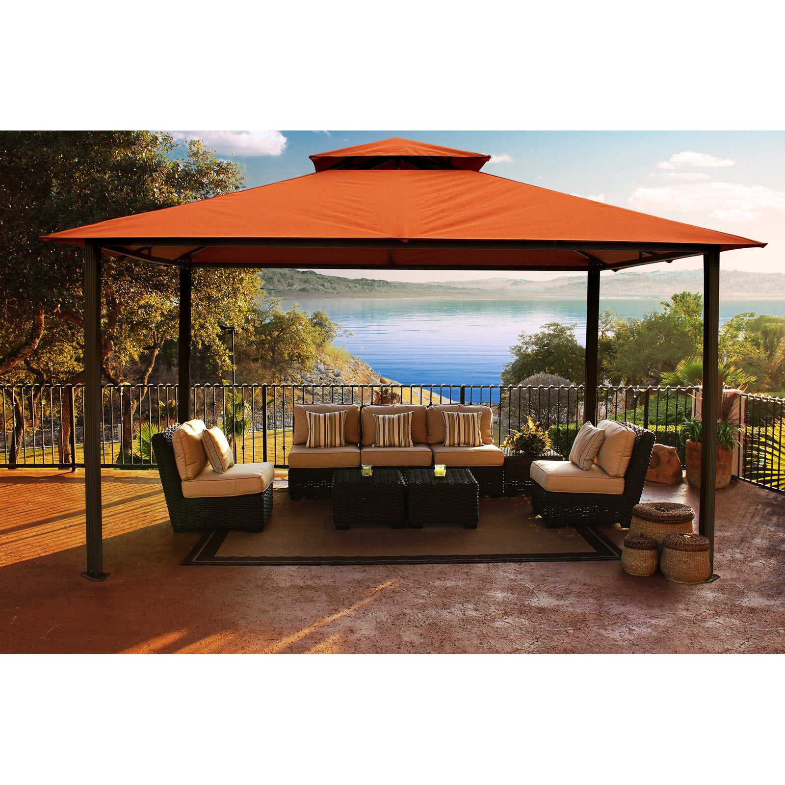 Savannah 11' x 14' Gazebo with Rust Sunbrella Top by Paragon Group USA