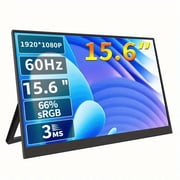 15.6'' Portable Monitor with 1080P FHD IPS, USB-C & HDMI, Built-in Speakers – Travel Display for Laptop, MacBook, Xbox, PS5 – Lightweight Second Screen with VESA & Stand Cover