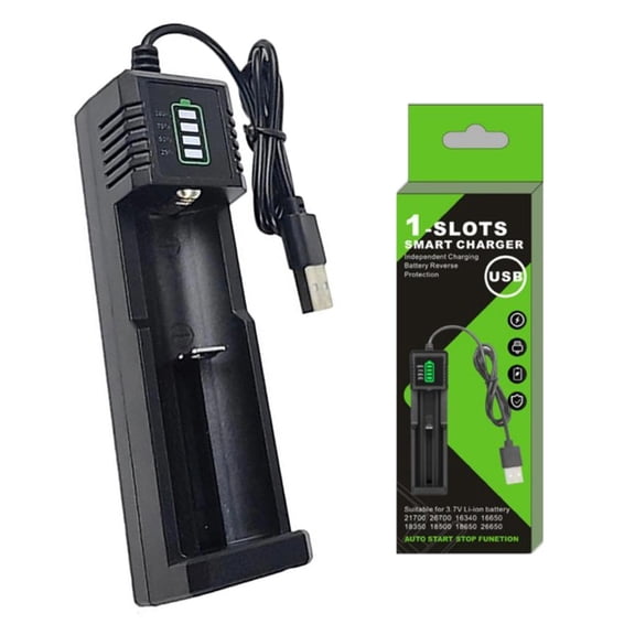 USB Smart Battery Charger with 1/2/4 Slots, for 21700, 14500, 18500, 26650, 16340, 18350 Lithium Rechargeable Batteries, Intelligent IC Control, Short Circuit an(1 slot)