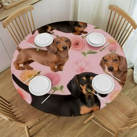 

Patifu Dachshunds and Flowers Round Tablecloth Stain-Resistant Washable for Indoor Outdoor Restaurants Weddings Parties 100% Polyester Outdoor Picnic Camping Kitchen Dining Waterproof Fabric 46 -50