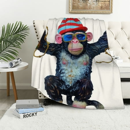 BCIIG Monkey Sunglasses Hat Warm Lightweight Blanket Soft Fleece Throw Blanket All Seasons Plush Blankets for Living Rooms Sofa Decor Cow Gifts 50x60in