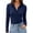Navy, variant on Hidden Button Placket Turn Down Collar Stretch Slim Fit Solid Long Sleeve Button Down Shirt for Women Office Business Casual Wear