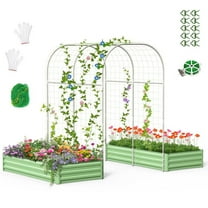 NAIZEA 3 in 1 Galvanized Raised Garden Bed with 85in Tall Arch Trellis for Climbing Vine Herbs Vegetables Flowers, Metal Raised Garden Bed Kit with Trellis, Plant Ties, Climbing Supporting Netting