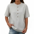 thumbnail image 7 of Uaswgudfs Women's Striped Henley Shirt, Short Sleeve V Neck Loose Fit Casual Blouse, 7 of 7