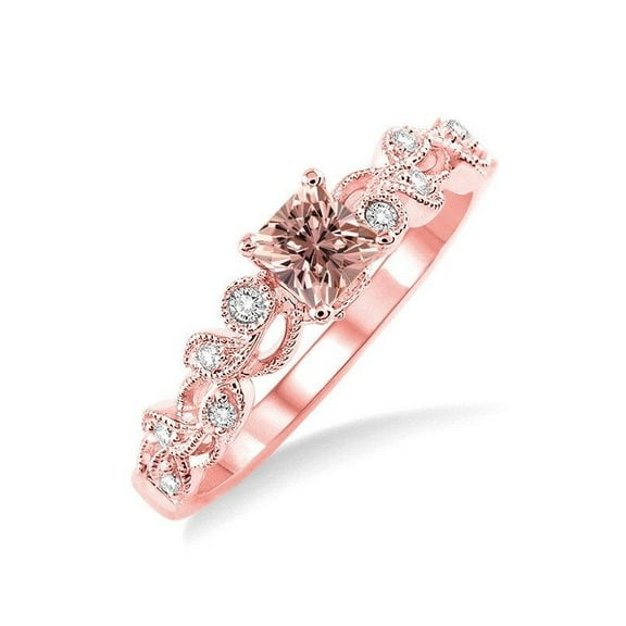 1.25 Carat Princess cut Morganite and Diamond Engagement Ring for Women in 14k Rose Gold morganite & diamond engagement ring