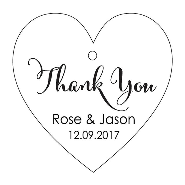 100 PCS Thank You Custom Made Heart Shape Hang Tags Personalized Wedding Favor Paper Tags