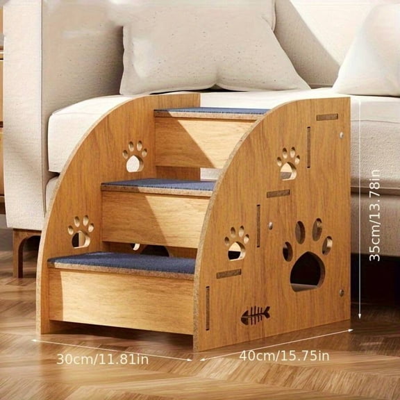 100% Solid Wood Pet Stairs, Non-Slip 2‑4 Level Pet Steps with Safety Rails & Ramp Design, Sturdy Pet Ladder for Bed & Sofa, Ideal for Small Medium Dogs, Cats & Senior Pets