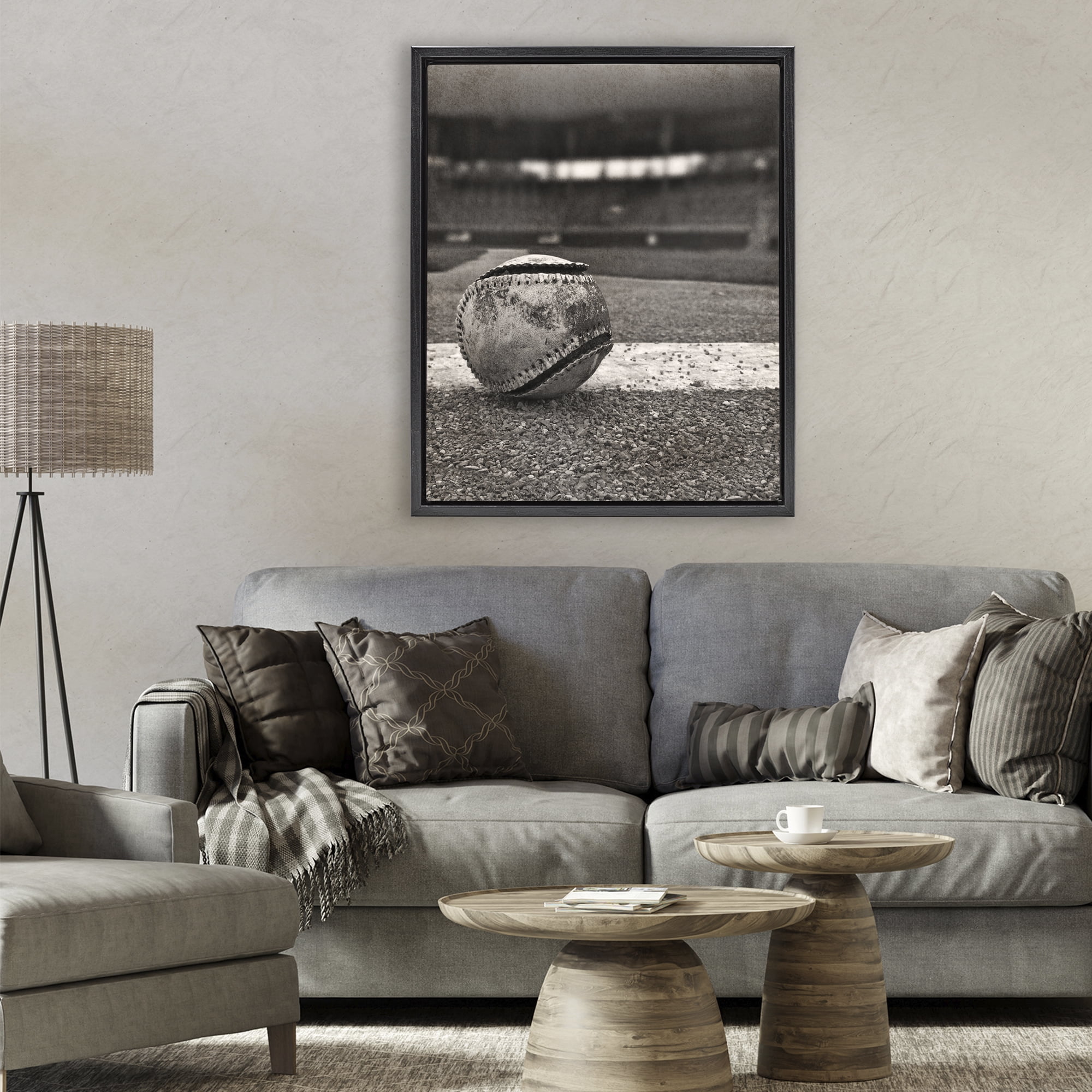 Stupell Industries Vintage Sports Weathered Baseball Black Framed Floater Canvas Wall Art, design by Marcus Prime