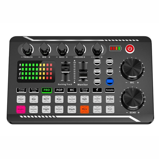 Methold Cambiador de voz de tarjeta de sonido en vivo con efectos para transmisión en vivo 800mAh Cables de audio/vídeo F998